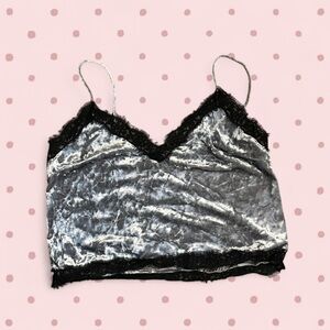 Grey Velvet Lace Cami Soft Grunge Y2K Top